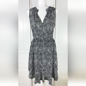 Rebecca Taylor Womens 4 Silk Black White Print Ruffle Hem Dress